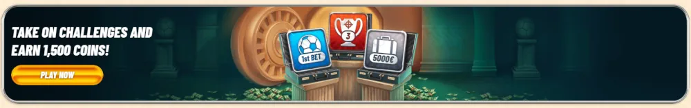 Banner de desafios de jogos Vegasino e recompensas em moeda de fidelidade